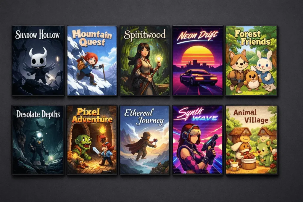 Grid of upcoming indie game cover art for 2026 across various genres and styles