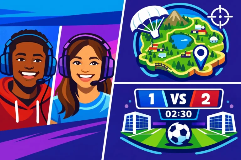 Teenagers playing popular online multiplayer games like Fortnite and Minecraft together for fun and social connection